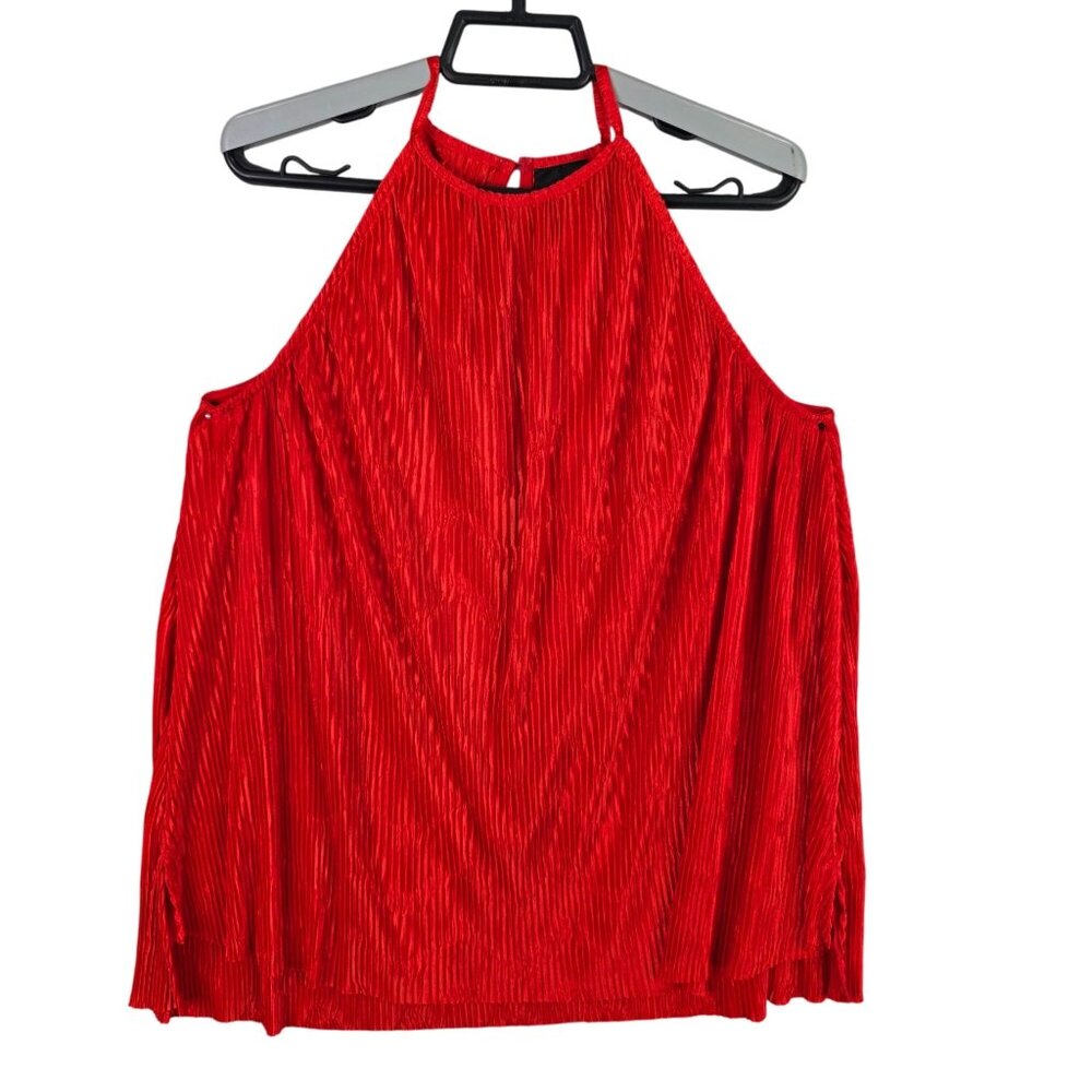 Womens Worthington Red Pleated Halter Top 100% Polyester Keyhole Back Size XL